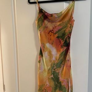 Petite Marble Print Cowl Neck Mini Dress